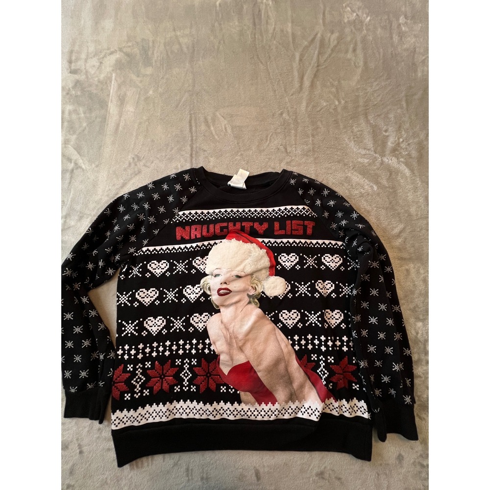 Marilyn Monroe Christmas Sweatshirt Women L Black Naughty List Holiday